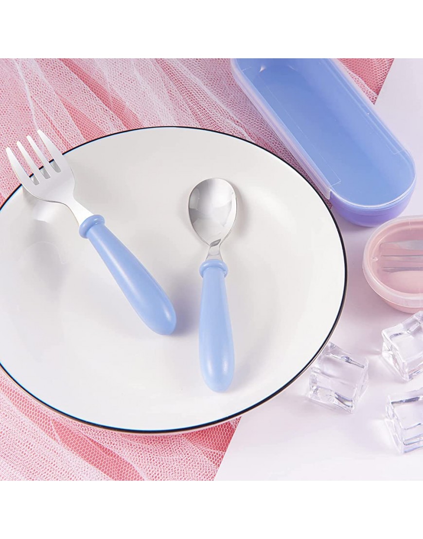 Kirecoo Toddler Utensils 2 Sets Baby Utensils Stainless Steel Toddler Forks and Spoons Set Toddler Silverware Kids Flatware Set for Self-Feeding with Travel Carrying Cases for Lunch Box Blue＆Pink - BUGZ8EFHZ