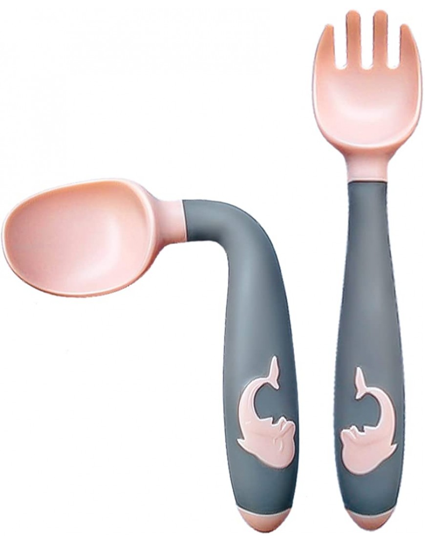 Kiuimi Toddler Utensils Spoons Forks 2 Sets Perfect Baby Feeding Training Spoon and Fork for 6 Months+ BPA-Free 360° Bendable Soft Silicone Flatware Sets for Babies Pink - B4Z7RA0K3