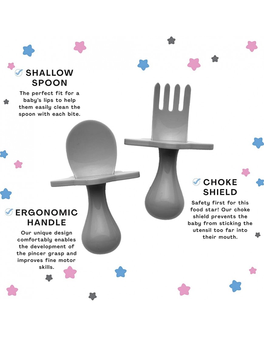 NOOLI Made in The USA First Self Feed Baby Utensils – Anti-Choke BPA-Free Baby Spoon and Fork Toddler Utensils Set – Toddler Silverware for Baby Led Weaning Ages 6 Months+ by elli&nooli - BRP7TC5DI