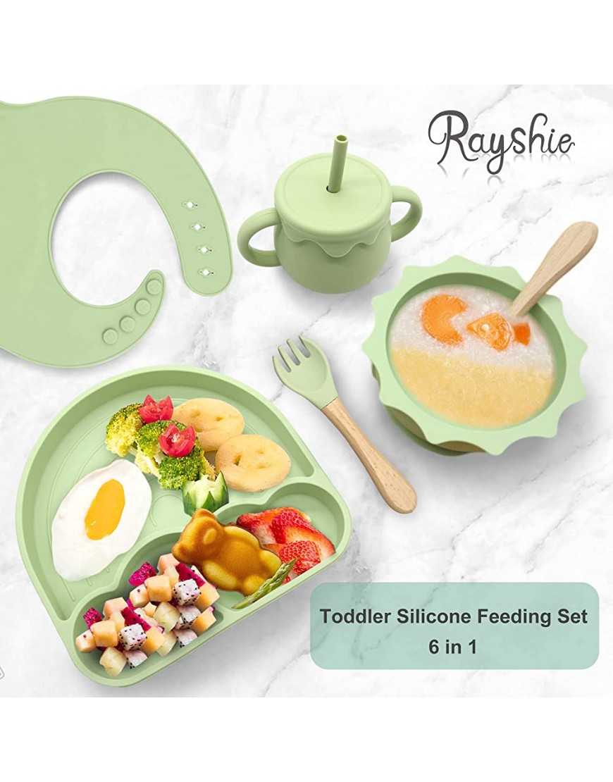 Rayshie Baby Led Weaning Supplies Baby Utensils 6-12 Months BLW Utensils Silicone Bib Toddler Bowl Straw Cup Suction Divided Baby Plate Fork&Spoon Baby Eating Supplies Baby Gifts BPA Free - BX04P52O8
