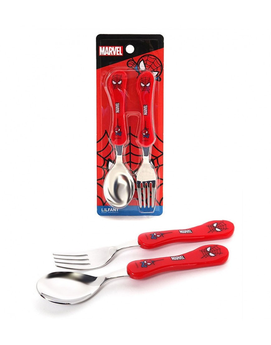 Spider-Man Kids Spoon & Fork Set Easy Grip Kids Cutlery Flatware Non-Toxic Stainless Steel Dinnerware - B6FW1N9WS