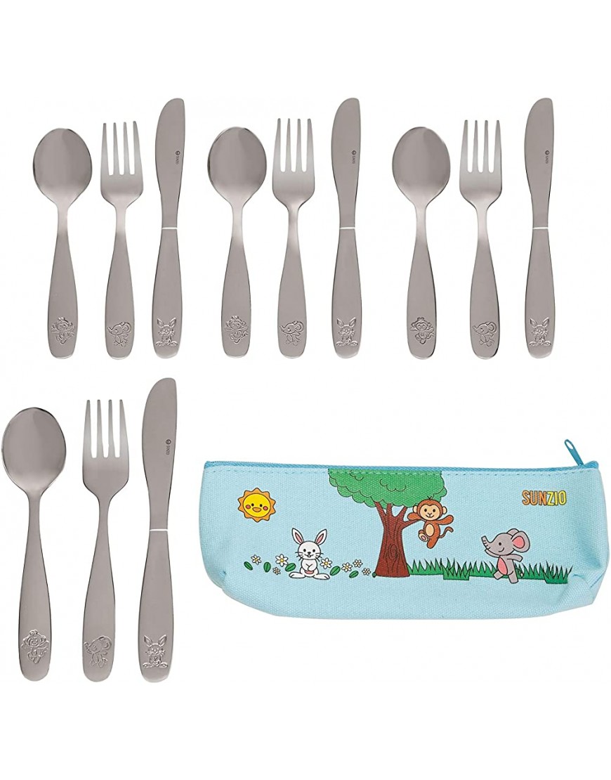 SunZio 18 10 Stainless Steel Kids Silverware Set | 12 Piece Child and Toddler Safe Flatware | Children Utensils Metal Cutlery Set with 4 Small Knives 4 Forks 4 Spoons - BXBQ4MZJW