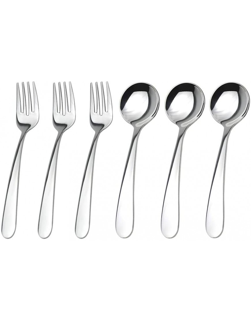 WEKTUNAA Stainless Steel Child Toddler Flatware Set-6 pieces-Kids Fork and Spoon Mirror Polished Steel Utensils for Toddler and Child - BYQUGMLGQ