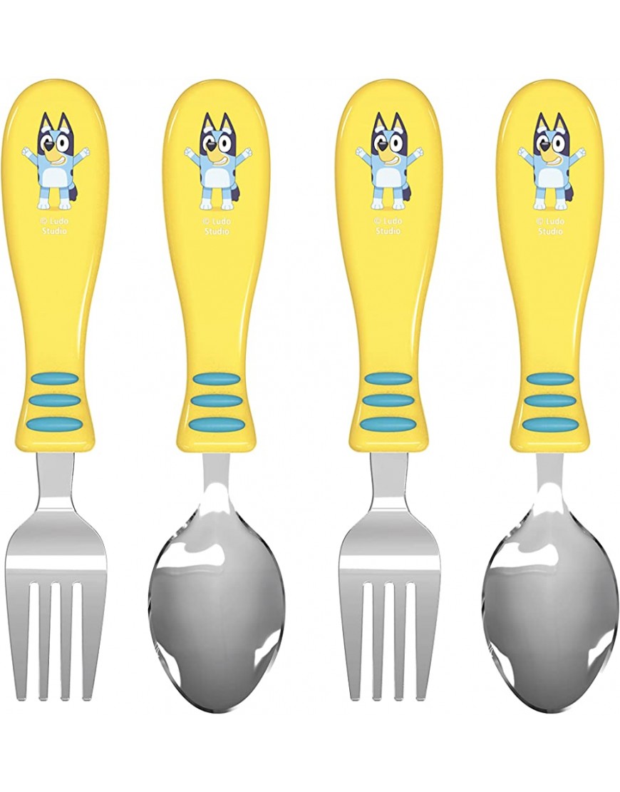 Zak Designs Bluey Kid Flatware Fun Character Art on Both Utensils Non Slip Fork and Spoon Set is Perfect for Encouraging Picky Eaters to Finish Their Plates 2 pack 4 PCS - BUES2IJ95