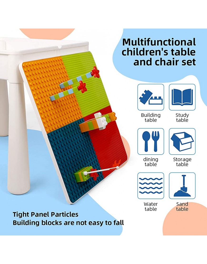7-in-1 Multi Kids Activity Table Set and 2 Chairs 360 Pieces Building Blocks Compatible Bricks Toy Lego Play Table with Storage Safe ABS Material for Boys Girls - BFKRWCYII