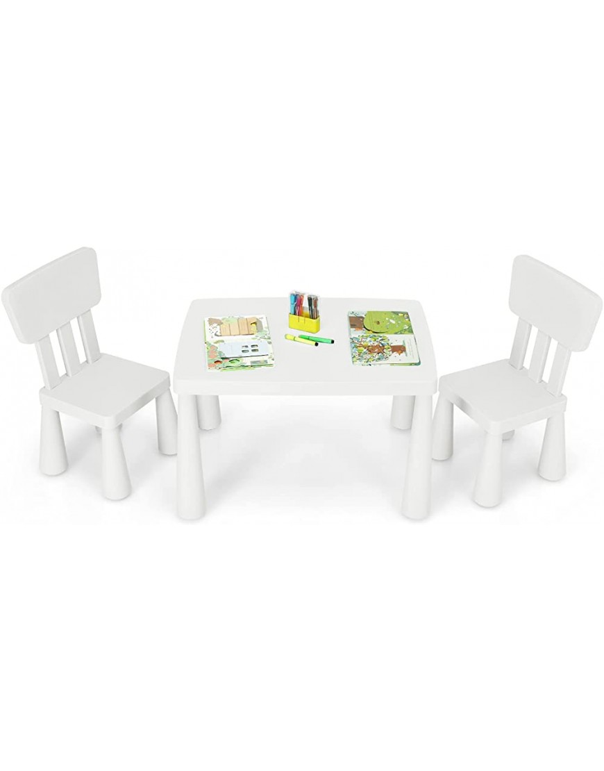 Costzon Kids Table and Chair Set 3 Piece Plastic Children Activity Table for Reading Drawing Snack Time Arts Crafts Preschool Kindergarten & Playroom Easy Clean Toddler Table & Chair White - B2N76U287