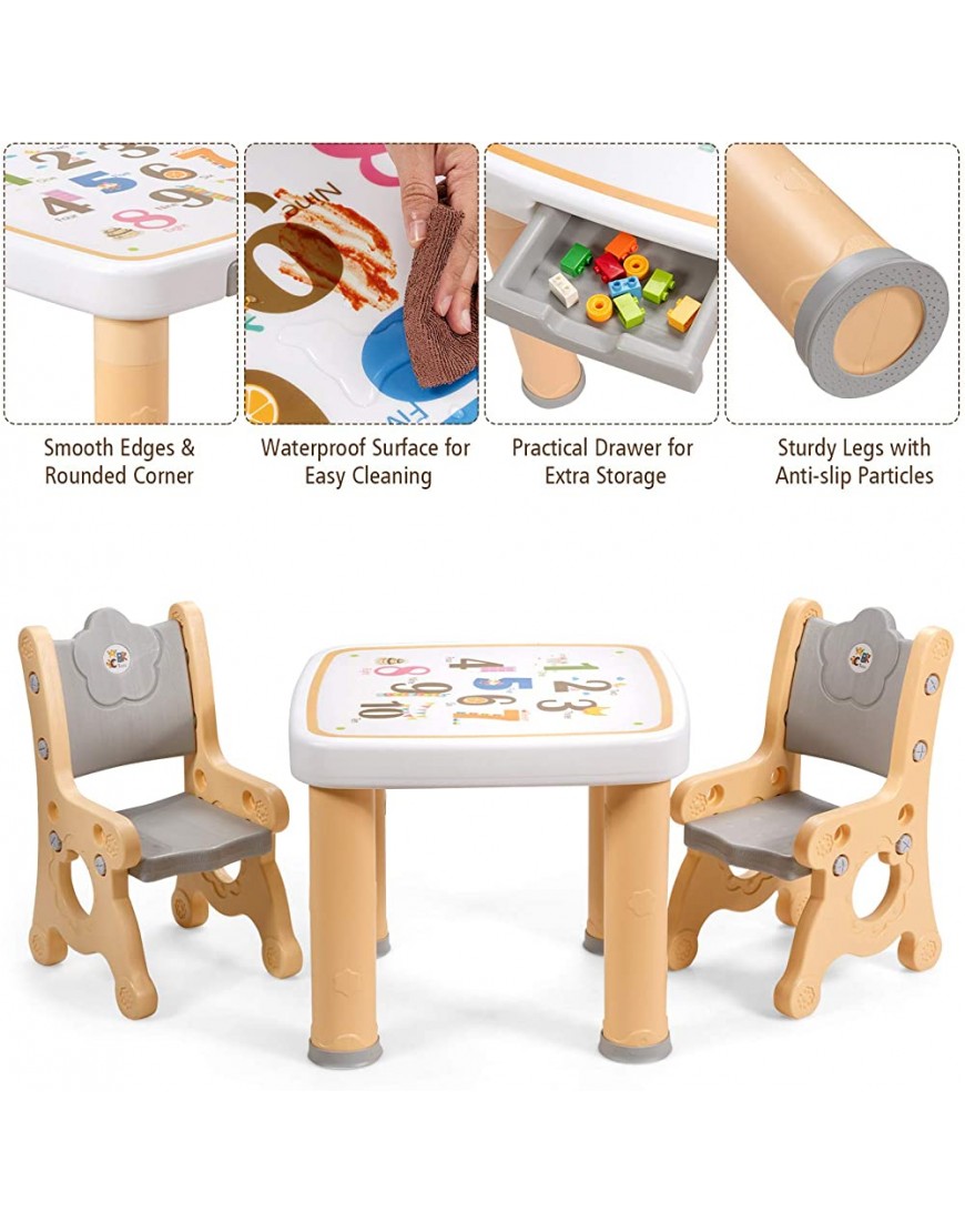 Costzon Kids Table and Chair Set 3-Piece Toddler Activity Table and Chairs with Storage Drawer Height Adjustable Chair Children Desk Furniture Set for Drawing Reading Snack Time Art Craft Natural - B0PWKCF2K