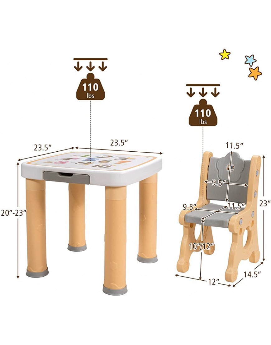 Costzon Kids Table and Chair Set 3-Piece Toddler Activity Table and Chairs with Storage Drawer Height Adjustable Chair Children Desk Furniture Set for Drawing Reading Snack Time Art Craft Natural - B0PWKCF2K