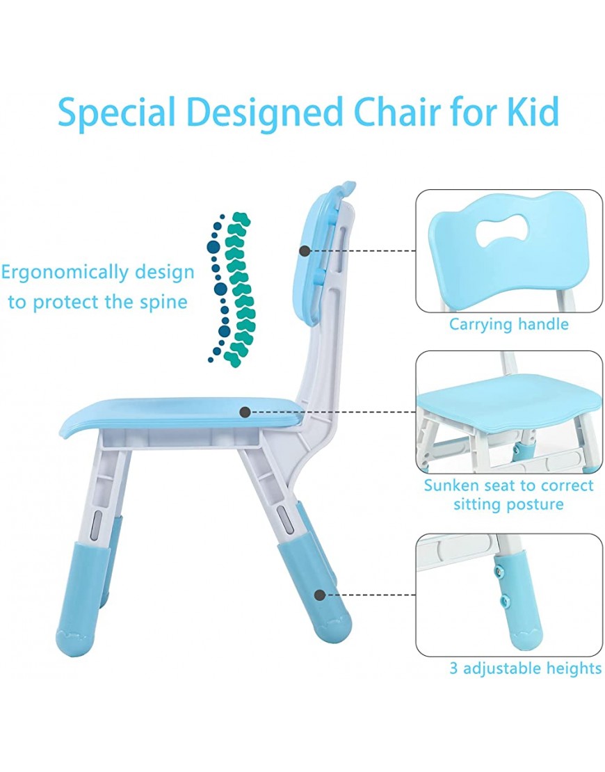 CuFun Kids Table and 4 Chairs Set Children Study Table and Dining Table Toddler Daycare Table and Chairs Set Height Adjustable Graffiti Table for Ages 2-10 Light Blue - BYOCA5VJC