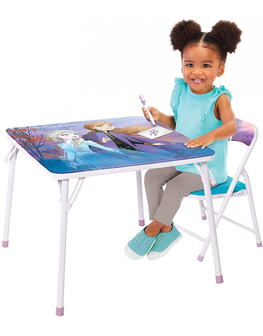 Disney Frozen Activity Table & Chair Set for Toddlers 24-48M Includes 1 Table & 1 Chair Sturdy Metal Construction Table: 20L x 20W x 16.4H Chair: 12L x 11.6W x 17.7H Weight Limit: 70 lbs - BJHA4KVES