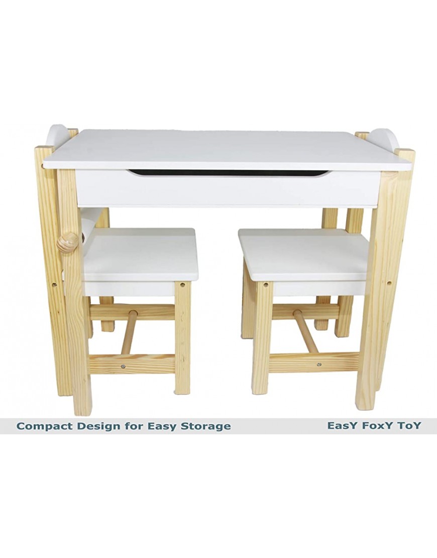 EasY FoxY ToY Wooden-Kids-Table-and-Chairs-Set Toddler-Desk-with-Storage Alpine White Lego Table with Storage Organizer for Boy Girl Age 3 to 6 Children Picnic Play Furniture - BEAVBHSRN