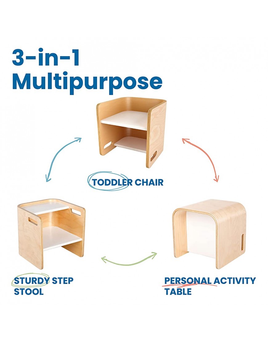 ECR4Kids Bentwood Cube Activity Weaning Table and Seat Set Adaptable 3-in-1 Multipurpose Kids Wood Furniture-Natural White Chair - BWR797AJX