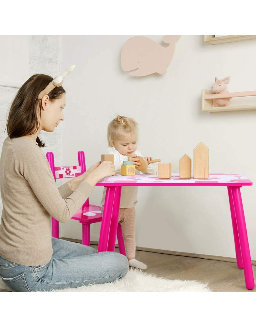 Ejoyous Kids Table and 2 Chairs Set Wooden Toddler Activity Desk Set for Children Reading Dining Playing Studying in Bedroom Playroom Kindergarten Outdoor - BJDMNP8RI