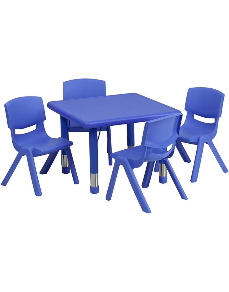 EMMA + OLIVER 24 Square Blue Plastic Adjustable Activity Table Set-4 Chairs - BMJGLH4JQ