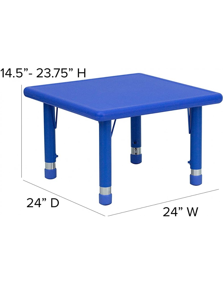 EMMA + OLIVER 24 Square Blue Plastic Adjustable Activity Table Set-4 Chairs - BMJGLH4JQ