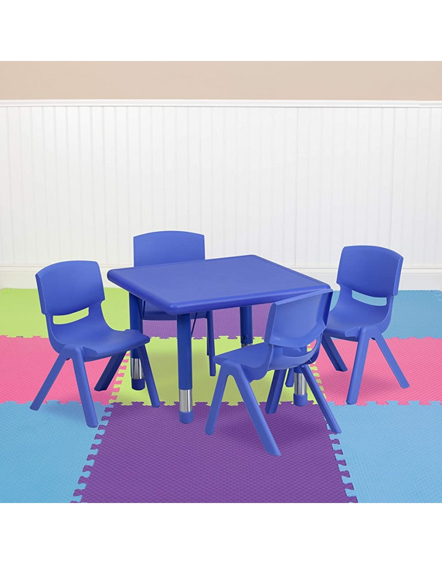 EMMA + OLIVER 24" Square Blue Plastic Adjustable Activity Table Set-4 Chairs - BMJGLH4JQ