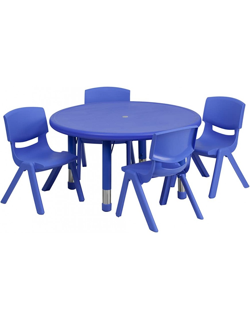 EMMA + OLIVER 33 Round Blue Plastic Adjustable Activity Table Set-4 Chairs - BEOQVCQTZ