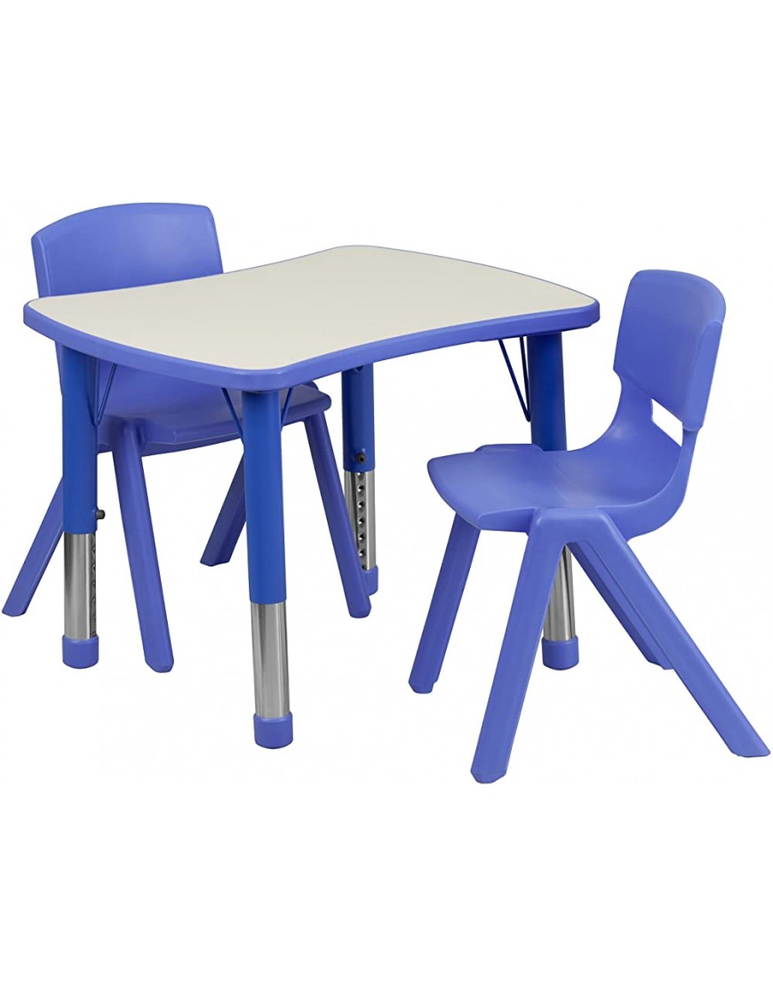Flash Furniture 21.875''W x 26.625''L Rectangular Blue Plastic Height Adjustable Activity Table Set with 2 Chairs - BEYAXJD6W