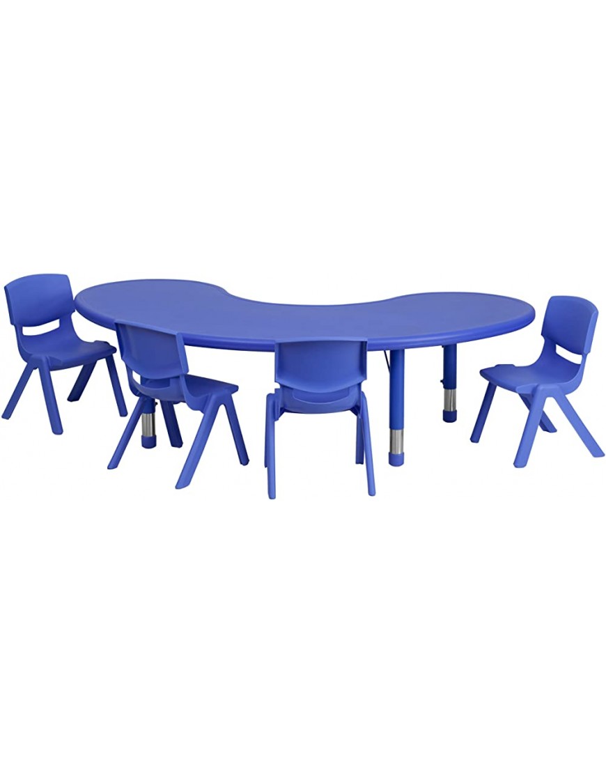 Flash Furniture 35''W x 65''L Half-Moon Blue Plastic Height Adjustable Activity Table Set with 4 Chairs - BNLMIUJB3