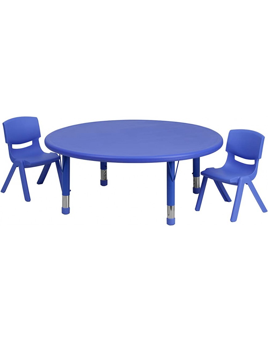 Flash Furniture 45'' Round Blue Plastic Height Adjustable Activity Table Set with 2 Chairs - BIK1C454P