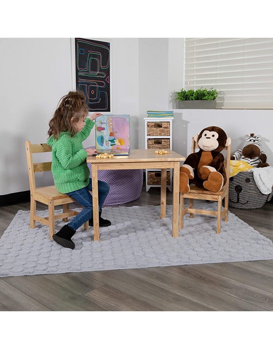 Flash Furniture Kids Solid Hardwood Table and Chair Set for Playroom Bedroom Kitchen 3 Piece Set Natural - B6VAXZT69