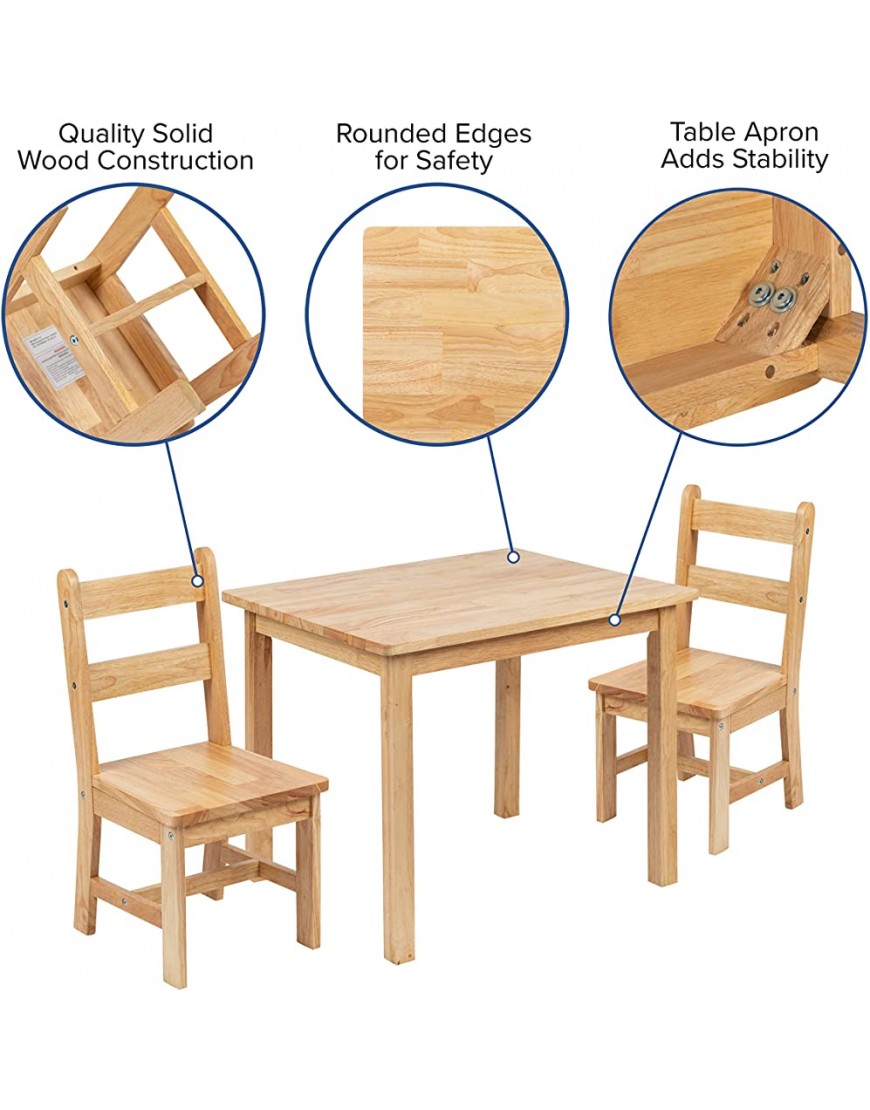 Flash Furniture Kids Solid Hardwood Table and Chair Set for Playroom Bedroom Kitchen 3 Piece Set Natural - B6VAXZT69