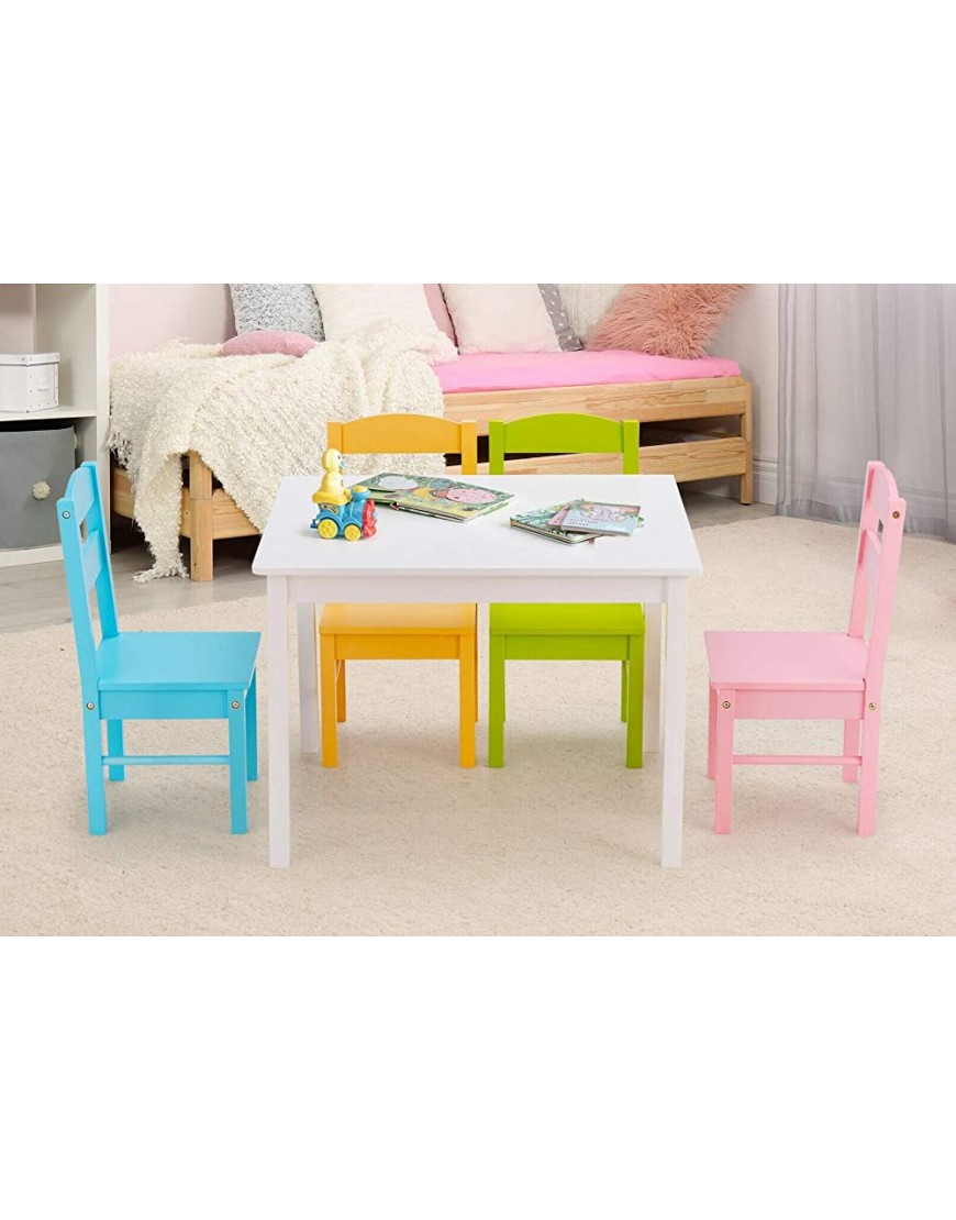 HAPPYGRILL Mini Table and Chairs Furniture Set Children 5 Pieces Wood Table & Chair Set Kids Table and Chairs for 2-6 Years - BR6ROR6SX