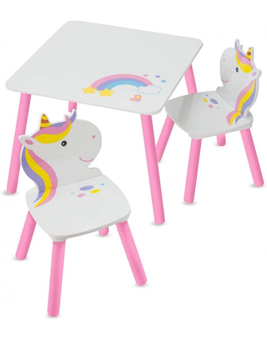 HearthSong Kids' Rainbow Unicorn Table and Two Chairs Playroom Furniture Set 2⅓' sq. Table and 11" sq. x 10½"H Chairs - BSYYGU3HX