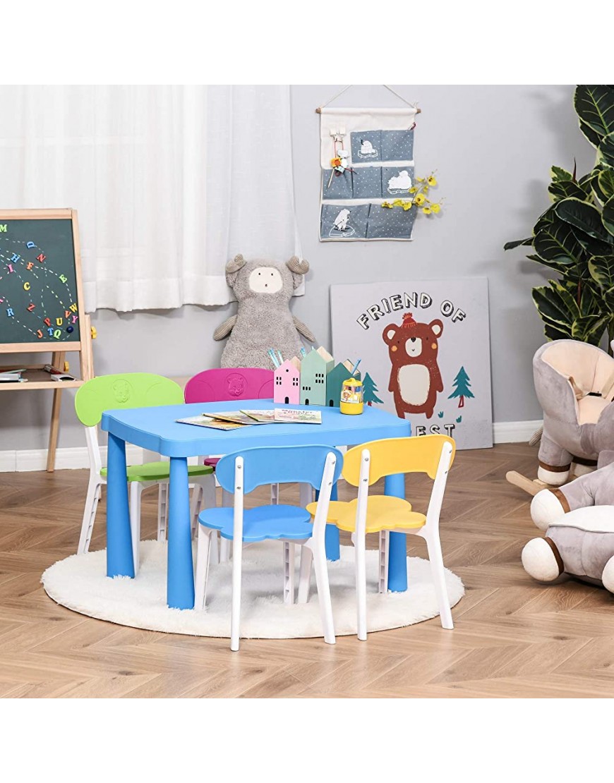 HOMCOM Kids Plastic Table and Chair Set Children's Activity Desk for Art Dining Study Toddler Furniture Cartoon Pattern Multicolor - BMHIEZ5RT