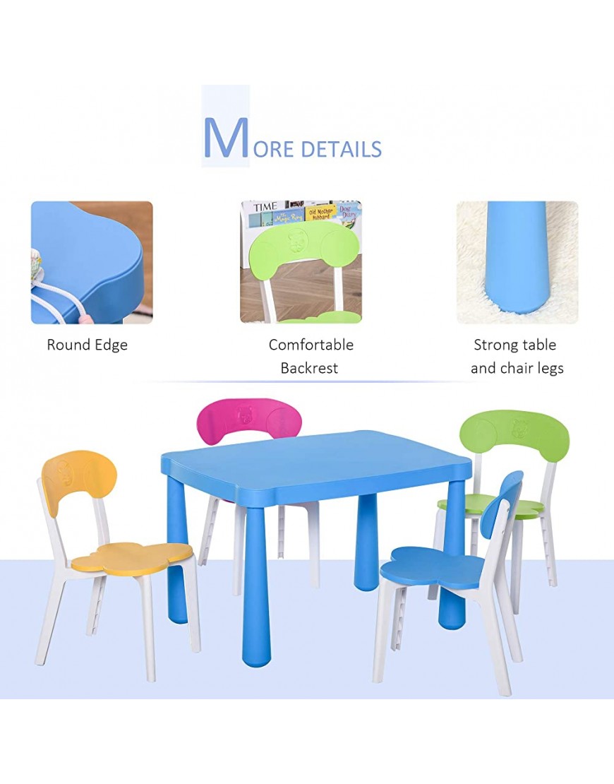 HOMCOM Kids Plastic Table and Chair Set Children's Activity Desk for Art Dining Study Toddler Furniture Cartoon Pattern Multicolor - BMHIEZ5RT