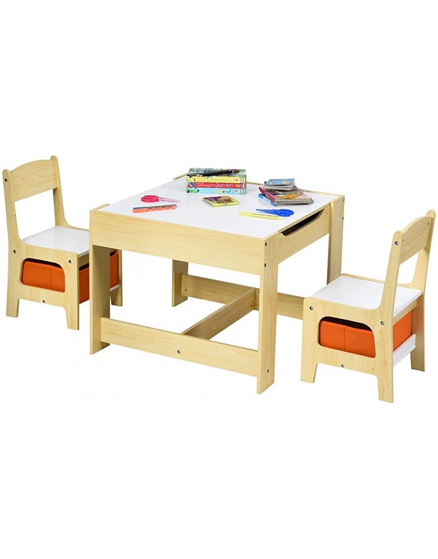 HONEY JOY Kids Table and Chair Set 3-in-1 Children Wooden Activity Table and 2 Chairs for Art Craft Storage Drawer&Box 3-Piece Toddler Furniture Set for Daycare Playroom Gift for Boy GirlYellow - BJ3YNT3EC
