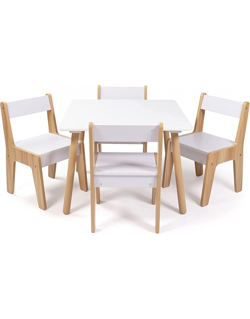 Humble Crew White Natural Modern Wood Kids Table and 4 Chairs Set - BFPJT4QRJ