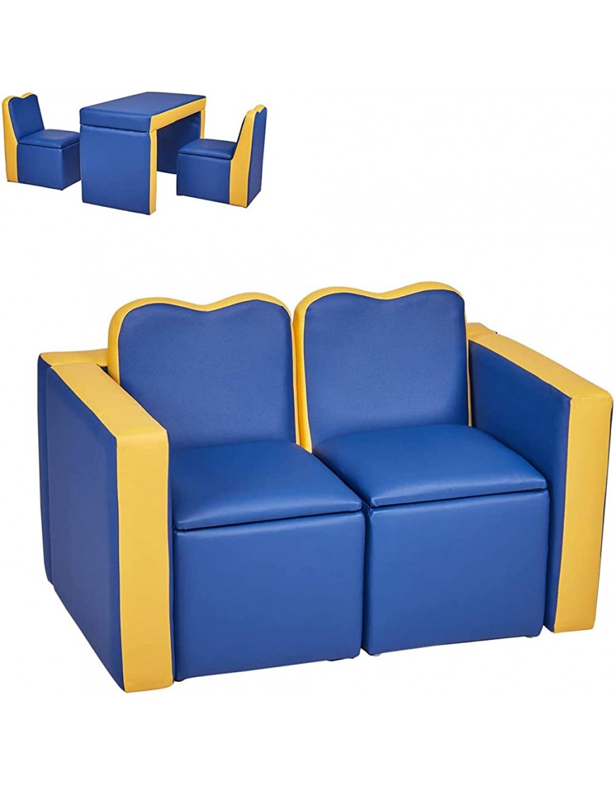 Kids Leather Sofa Armchair Compact Design Multifunctional 2in1 Children's Armchair Padded Table and Chair Set with Storage for Girls and Boys 3 Piece Kids Furniture Set No Assembly Required - BKUHO47RN