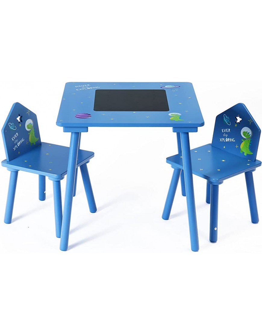 Kids Table and Chair Set with Chalkboard Space Alien Theme Desk and Chairs for Toddler Boys 5-8 Year Old Wooden Children Furniture Suit for Home & Classroom Drawing Reading by Rundad - BNJEGI5X5
