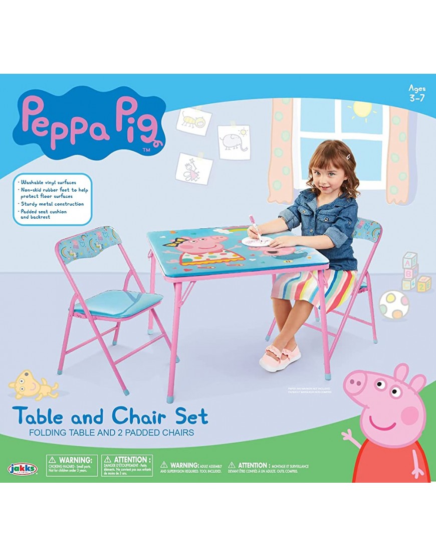 Kids Table & Chairs Set Peppa Pig 3Piece Child Furniture 2 Padded Chairs & One Table 24X 20H Activity Set Best for Playing Reading Eating Art Play Room For Ages 3-7 - BQY6YW3W3