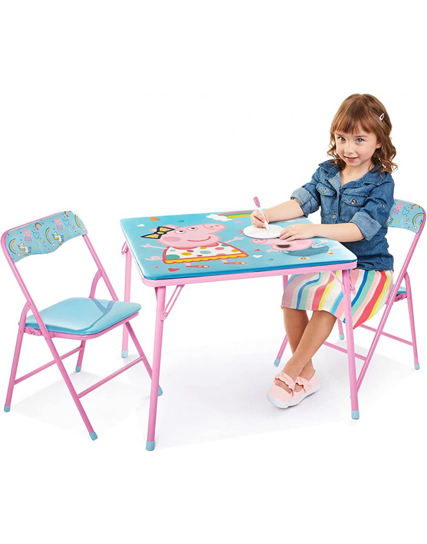 Kids Table & Chairs Set Peppa Pig 3Piece Child Furniture 2 Padded Chairs & One Table 24"X 20"H Activity Set Best for Playing Reading Eating Art Play Room For Ages 3-7 - BQY6YW3W3