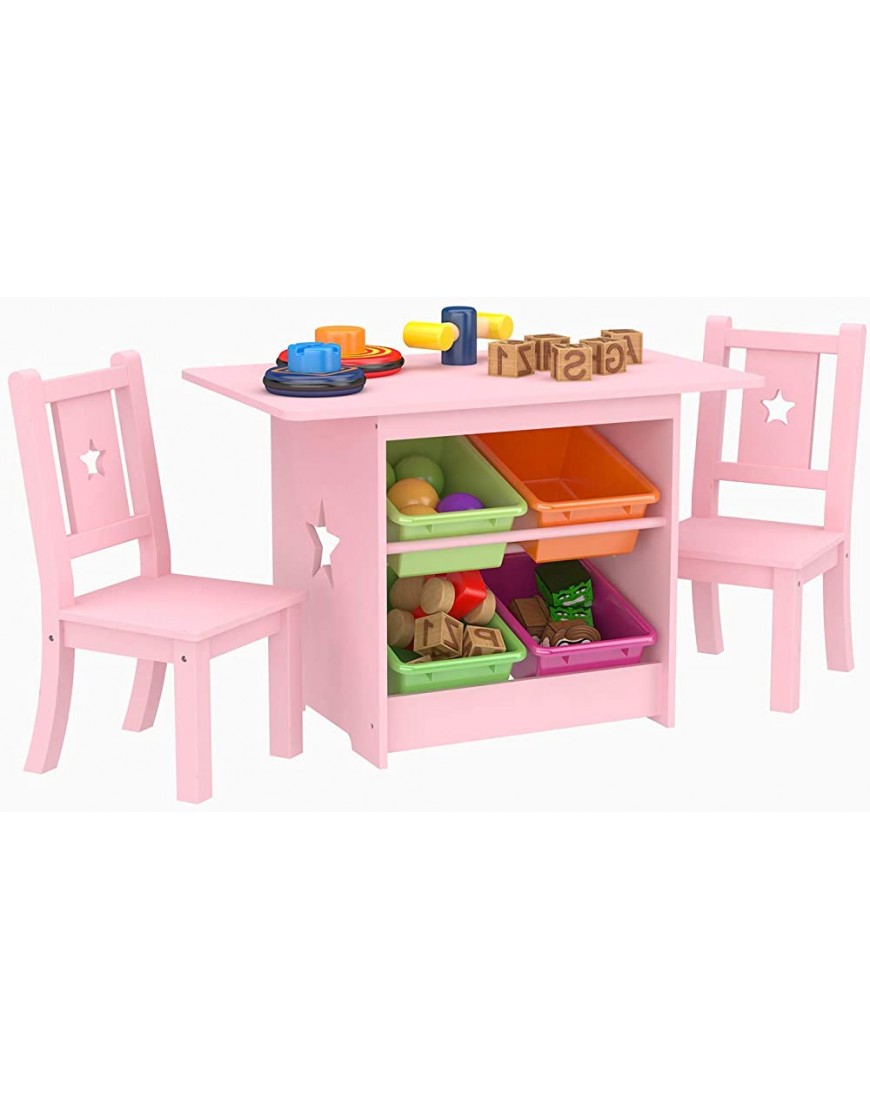 mecor Kids Table and Chair Set Table with 4 Storage Boxes Star Design Childern Desk w  2 Chairs Pink - BXXA8OY5Q