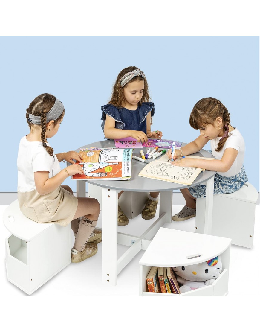 Milliard Kids Table and Chair Set- Activity Play Table for Toddlers-Round Nesting Design with 4 Storage Stools - BG5AM6PFC