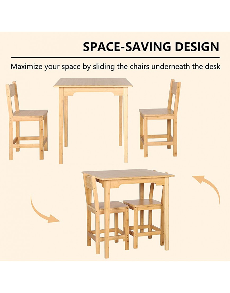 MUPATER 3-Piece Table Set for Small Space with Square Dining Table and 2 Chairs Kids Table and Chair Set Bamboo for 2 Children Arts and Crafts Natural - B9JS4TBRO
