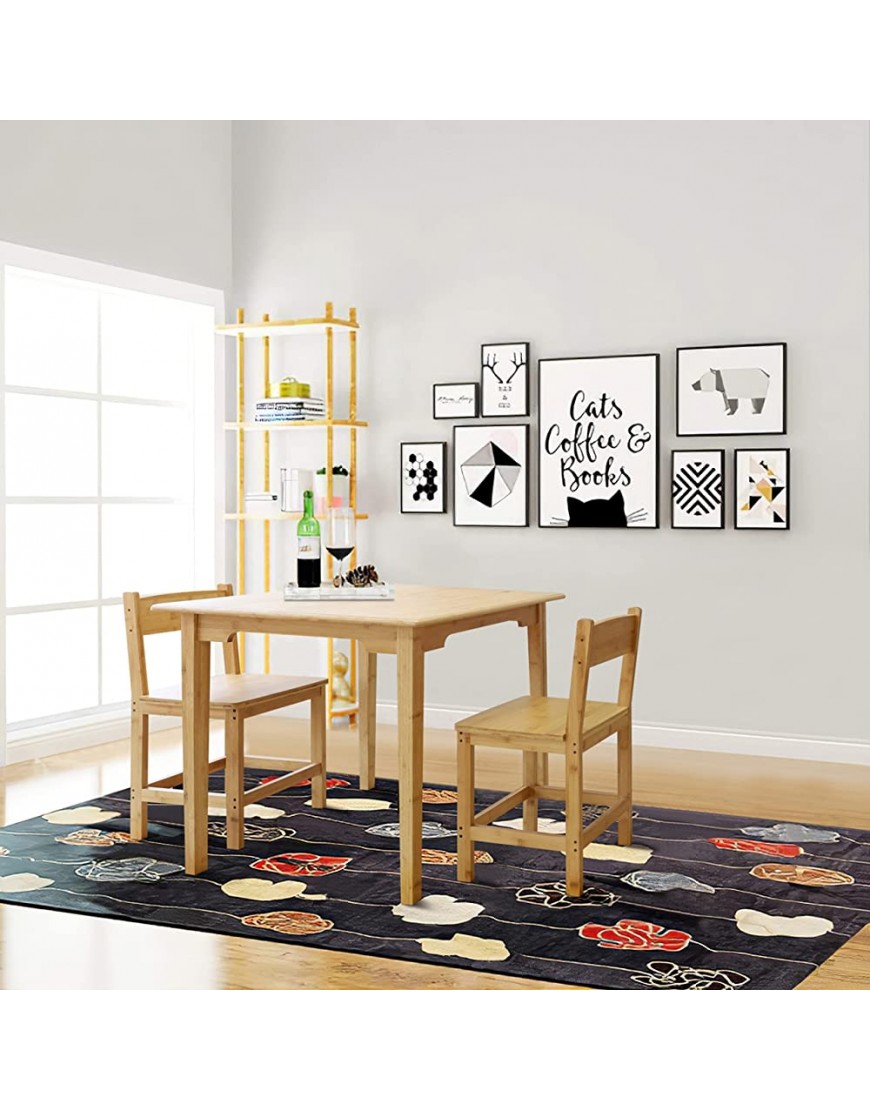 MUPATER 3-Piece Table Set for Small Space with Square Dining Table and 2 Chairs Kids Table and Chair Set Bamboo for 2 Children Arts and Crafts Natural - B9JS4TBRO
