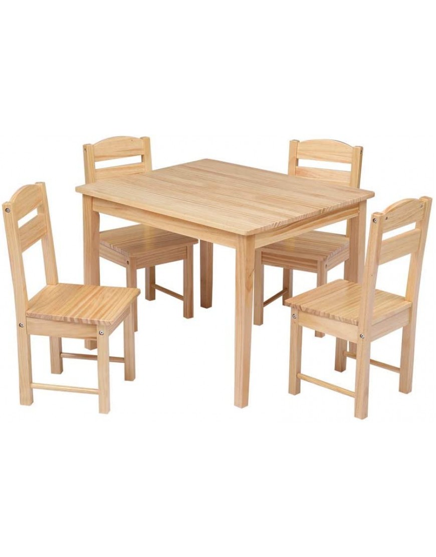 Ochine Kids Table and Chair Set 4 Chairs and 1 Activity Desk Natural Wood Children Table 5 Piece Set Wooden Playroom Furniture Picnic Table Dining Table Set Toddlers Gift for 3-8 Ages - BJQRIZEO4