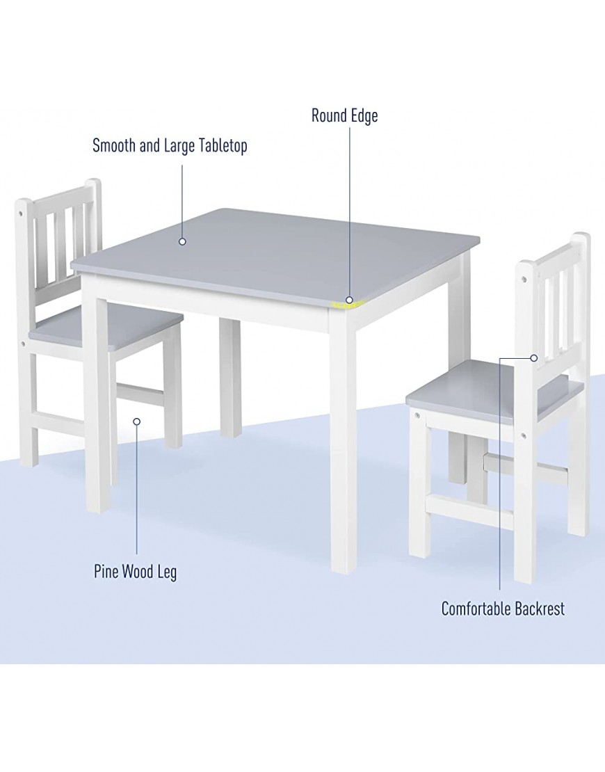 Qaba Kids Table and Chair Set for Arts Meals Lightweight Wooden Homework Activity Center Toddlers Age 3+ Grey - B3LDTDO4P