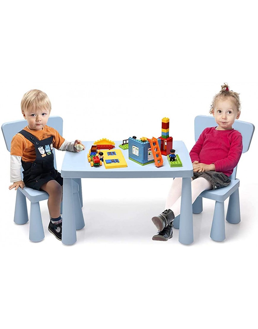 ReunionG 3PCS Kids Table and Chair Set Children Furniture Set for Homework Reading Arts Crafts Snack Time Lightweight Toddler Activity Table Set w 2 Ergonomic Chairs Easy to Clean Blue - BQJ15OFID