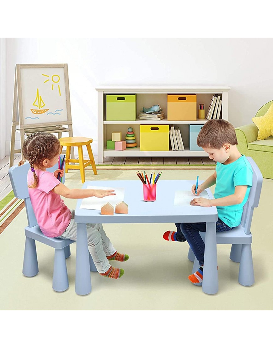 ReunionG 3PCS Kids Table and Chair Set Children Furniture Set for Homework Reading Arts Crafts Snack Time Lightweight Toddler Activity Table Set w  2 Ergonomic Chairs Easy to Clean Blue - BQJ15OFID