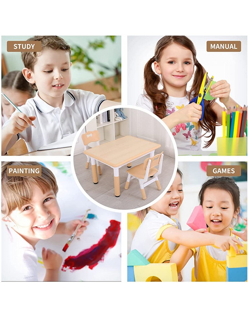 UNICOO Kids Study Table and Chairs Set Height Adjustable Plastic Children Art Desk with 2 Seats Kids Multi Activity Table Set Maple TOP with Natural Border BY-60-MN - BV13A992O