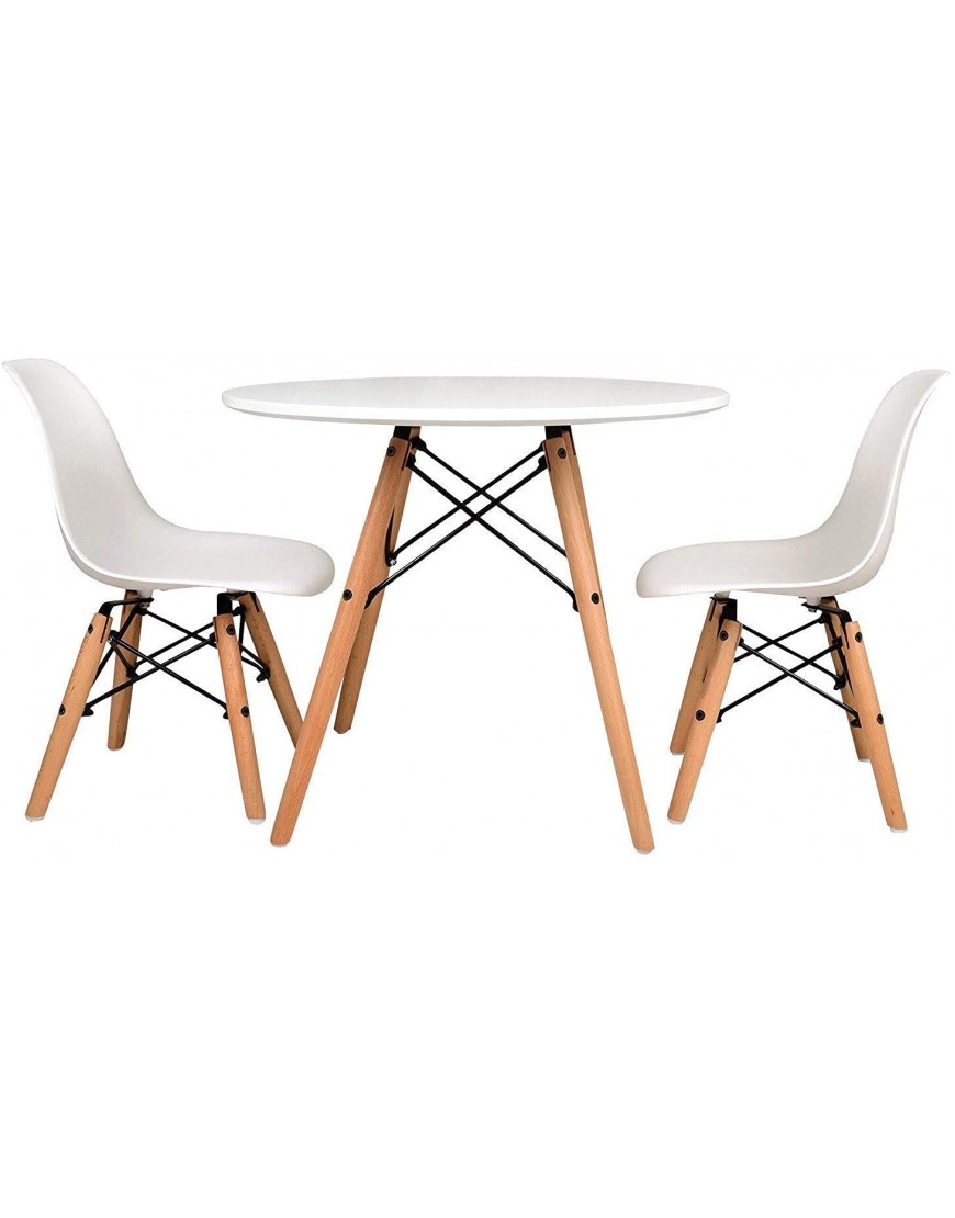 UrbanMod Kids Mid Century Style Modern White Table Set Round Table with Two 2 ABS Easy-Clean Chairs Highest Strength Capacity 330lbs Safer Chair Height! - BKWXR8F5T