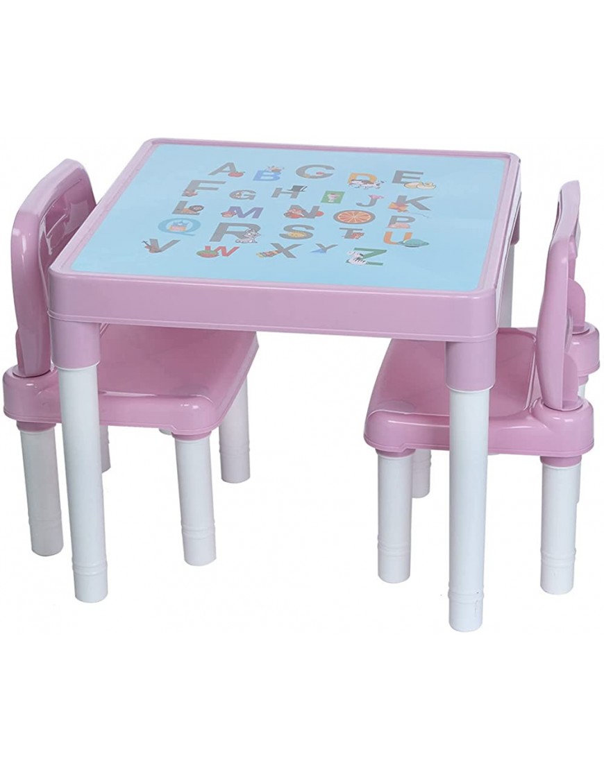 US Shipping Kids Alphabet Table and Chair Set Plastic Kids Table and 2 Chairs Set Plastic Activity Table for Study Reading Writing Desk Set for Boys Or Girls Toddler Light Blue - BHAWMV9CD
