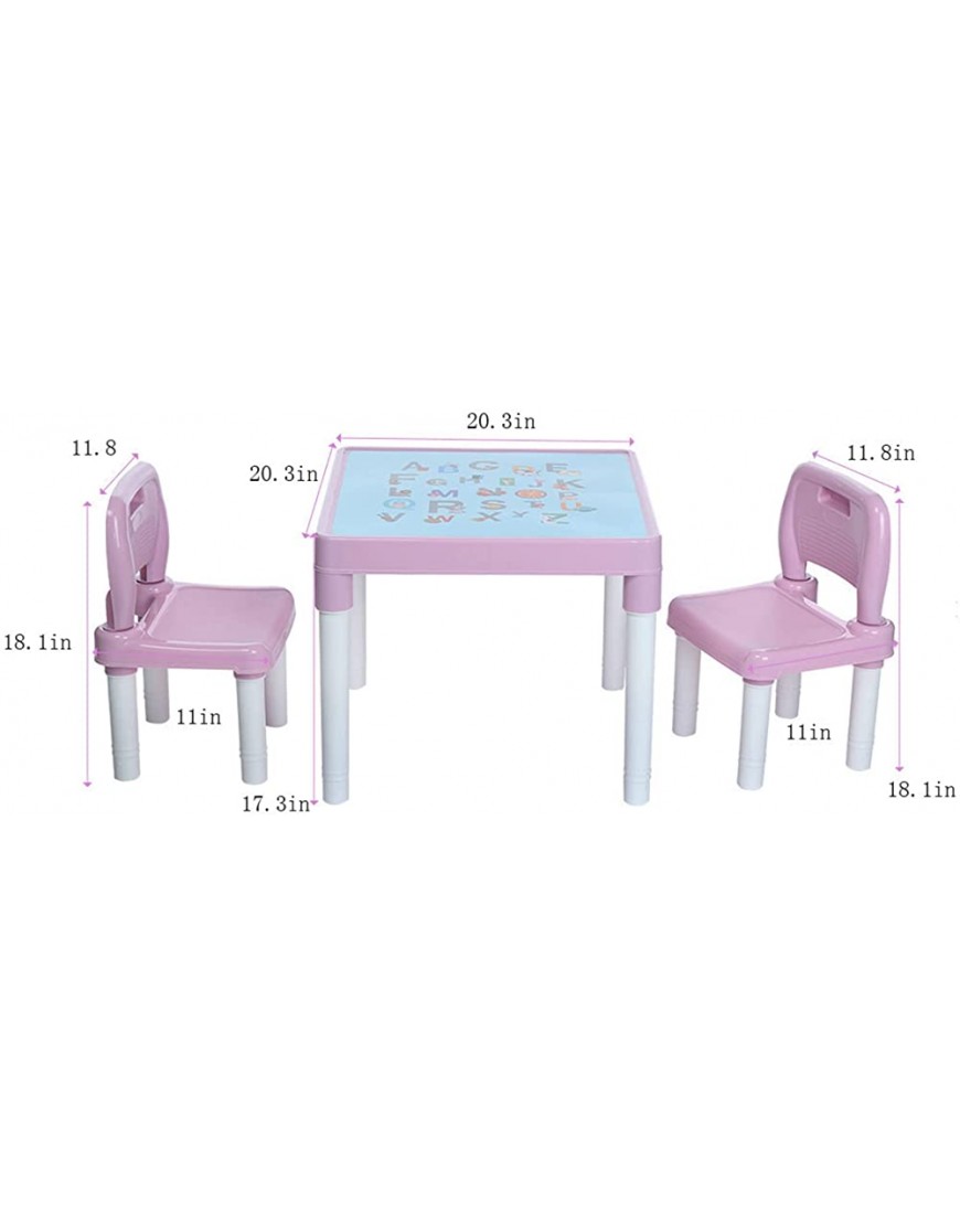 US Shipping Kids Alphabet Table and Chair Set Plastic Kids Table and 2 Chairs Set Plastic Activity Table for Study Reading Writing Desk Set for Boys Or Girls Toddler Light Blue - BHAWMV9CD
