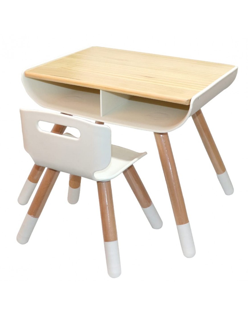 Wooden Table Chair Set for Toddles Funitures with Storage Kids Activity Table Stool Set for Home School Height Adjustable Desk Set White - BDMU1I4EU