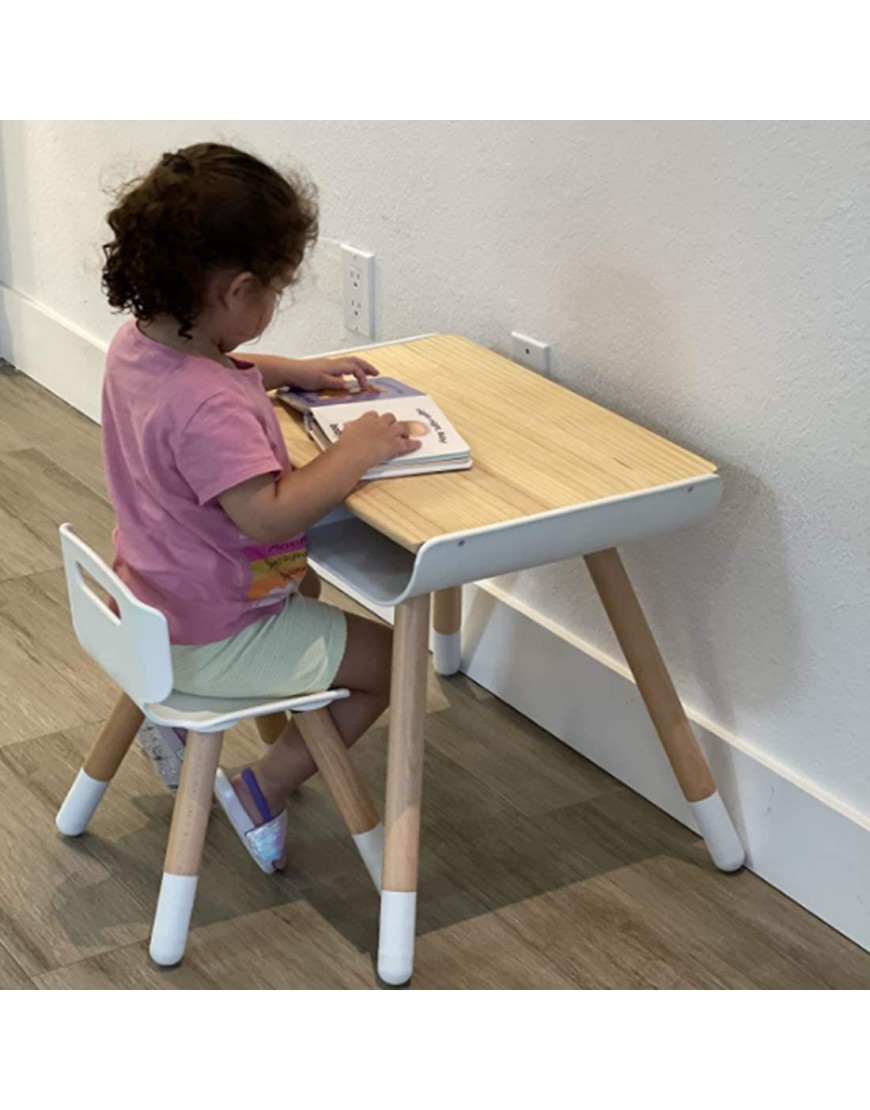 Wooden Table Chair Set for Toddles Funitures with Storage Kids Activity Table Stool Set for Home School Height Adjustable Desk Set White - BDMU1I4EU